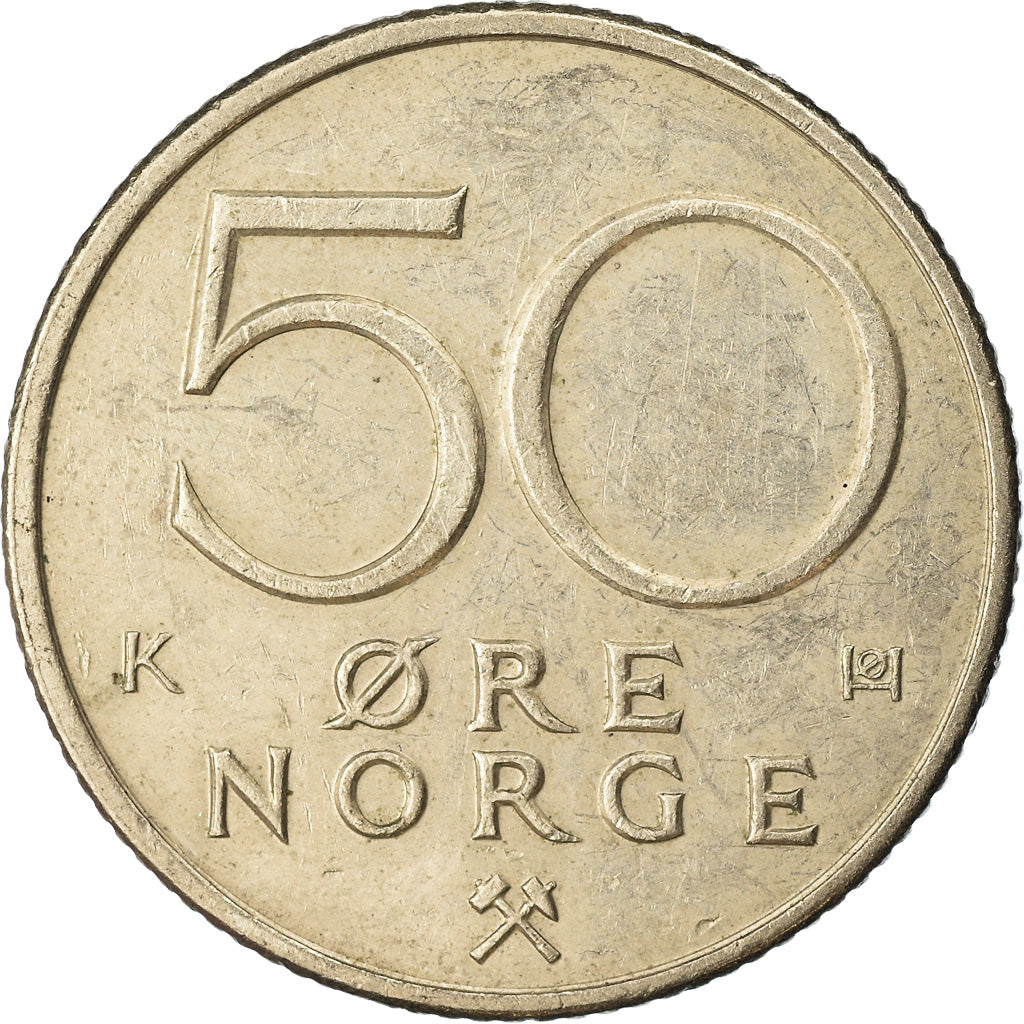 Coin, Norway, Olav V, 50 Öre, 1993, EF(40-45), Copper-nickel, KM:418