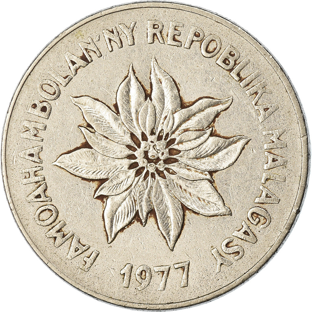 Coin, Madagascar, 5 Francs, Ariary, 1977, Paris, EF(40-45), Stainless Steel