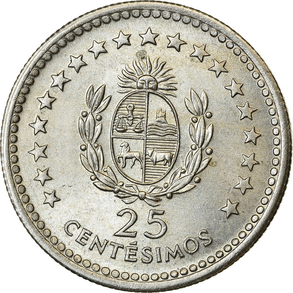 Moneta, Uruguay, 25 Centesimos, 1960, BB, Rame-nichel, KM:40