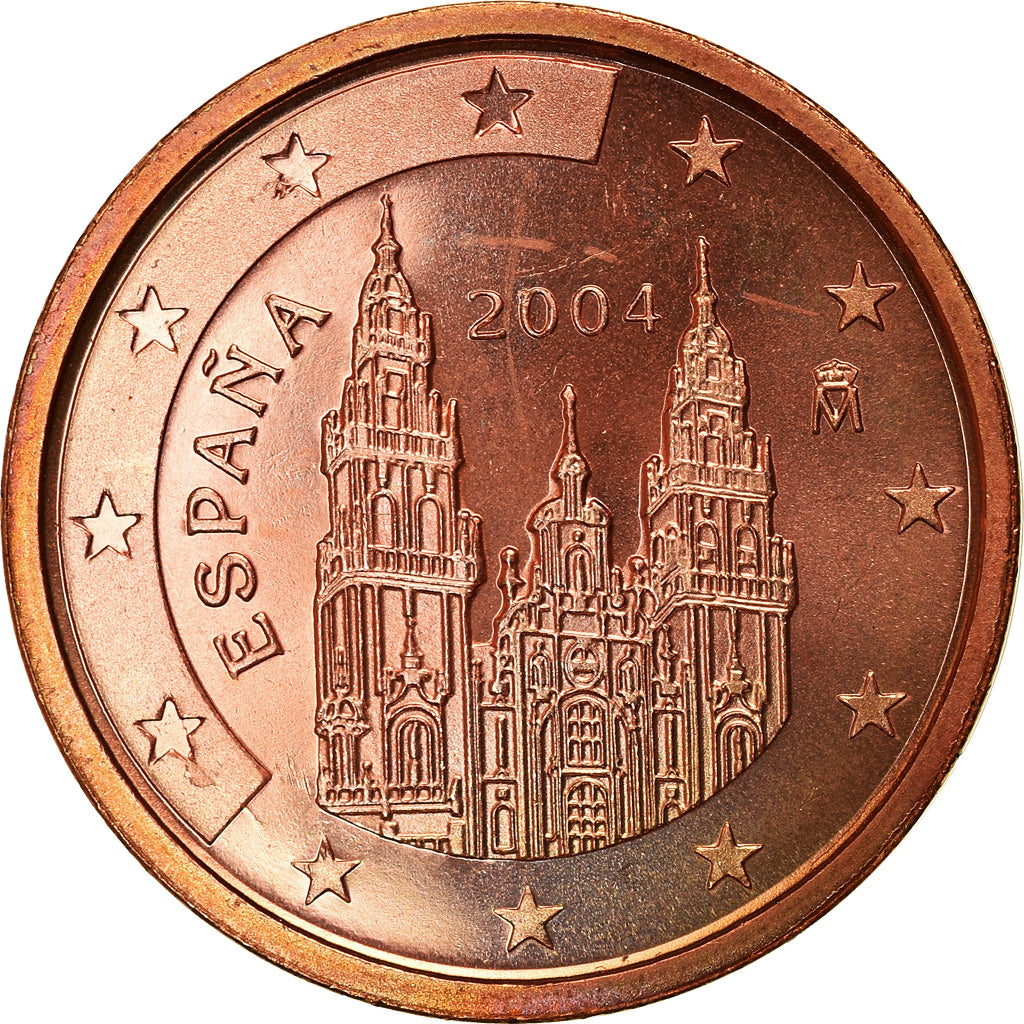 Espanha, 2 Euro Cent, 2004, AU(55-58), Aço Cromado a Cobre, KM:1041