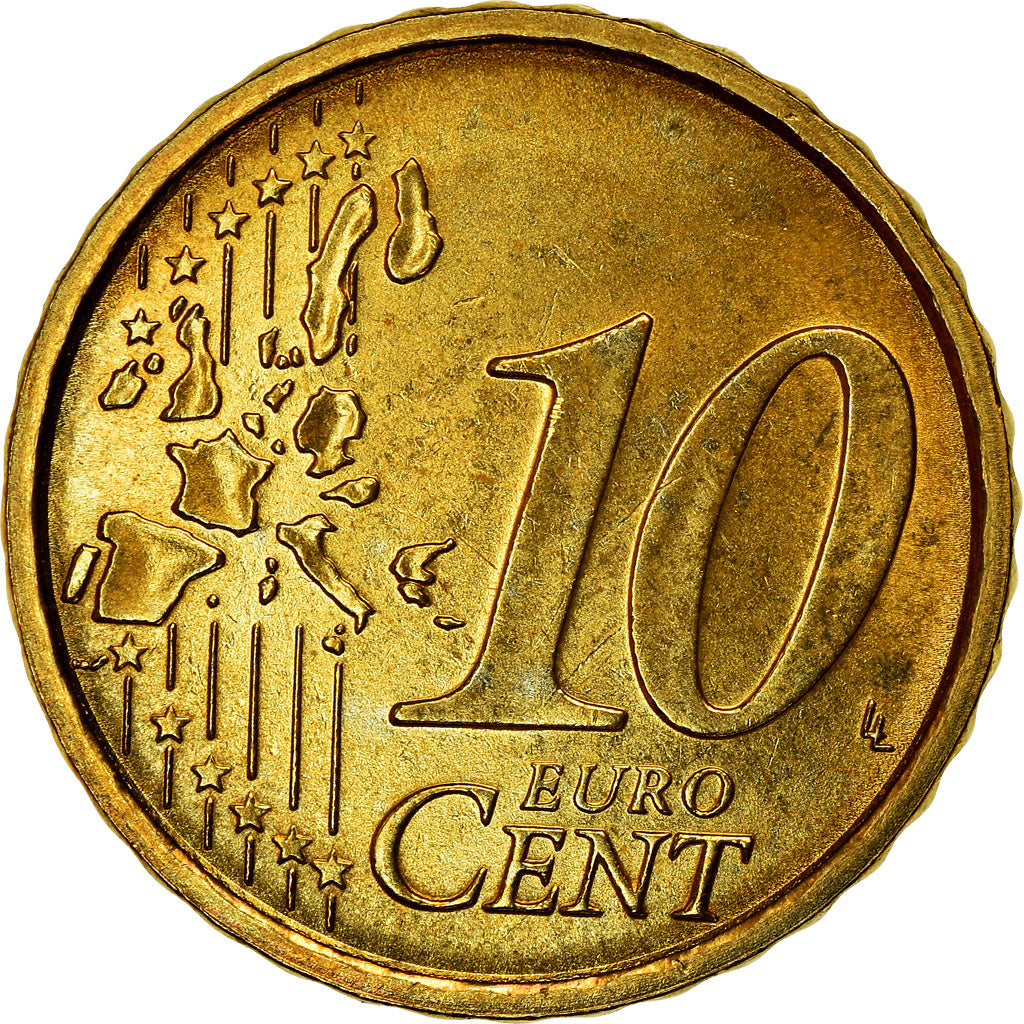 Italie, 10 Euro Cent, 2002, SUP, Laiton, KM:213