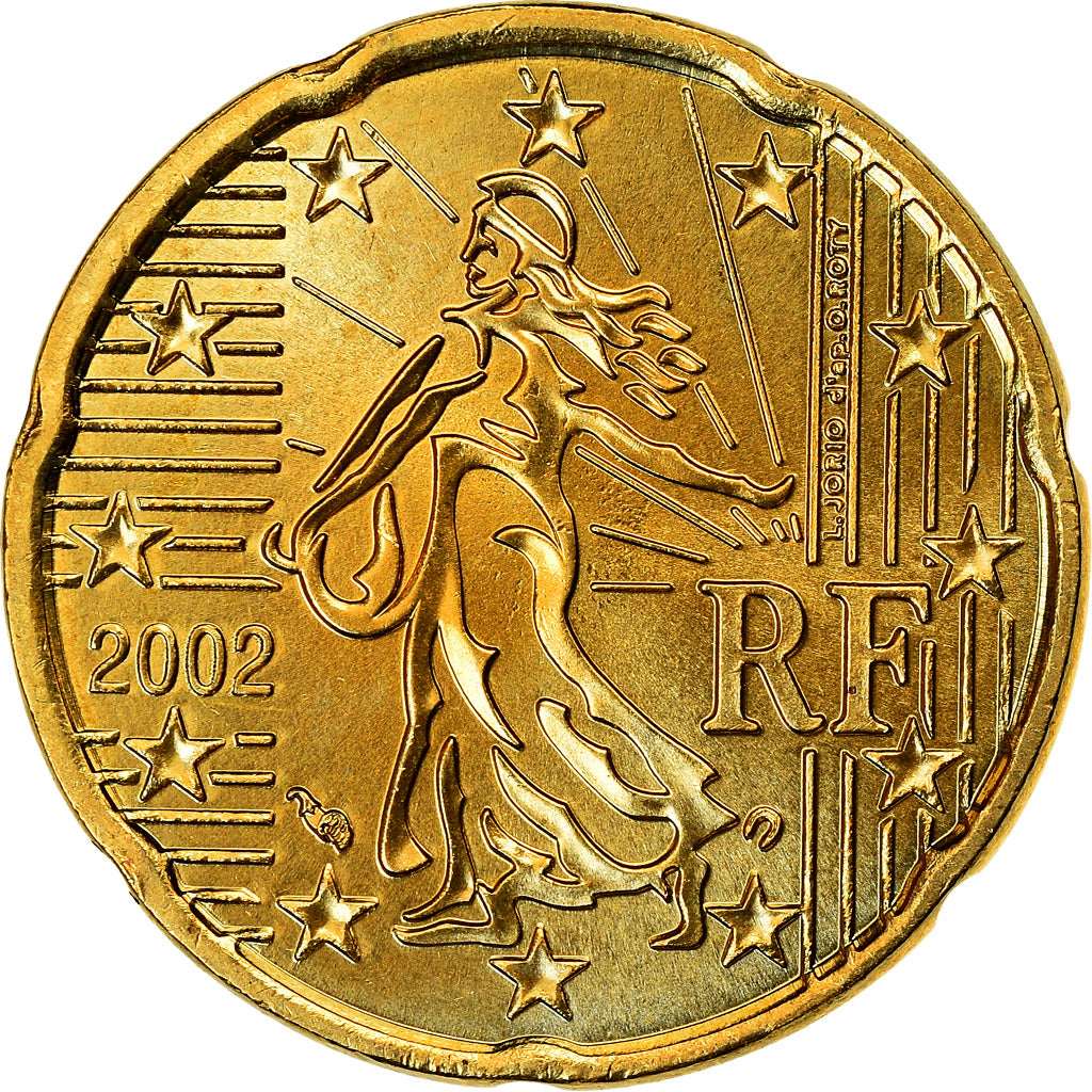 Francia, 20 Euro Cent, 2002, SPL-, Ottone, KM:1286
