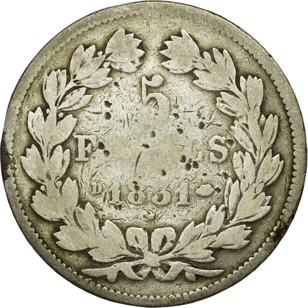 Moneta, Francja, Louis-Philippe, 5 Francs, 1831, Lyon, F(12-15), Srebro