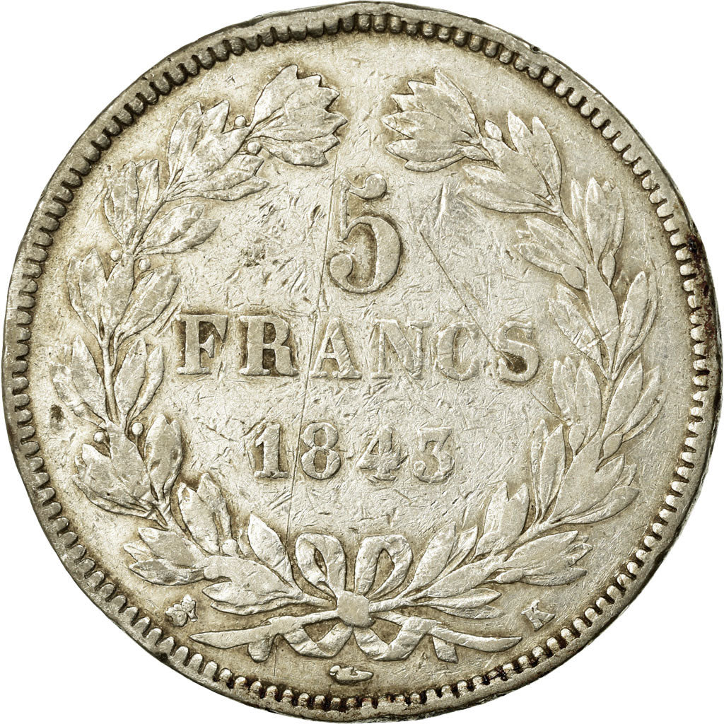 Coin, France, Louis-Philippe, 5 Francs, 1843, Bordeaux, VF(20-25), Silver