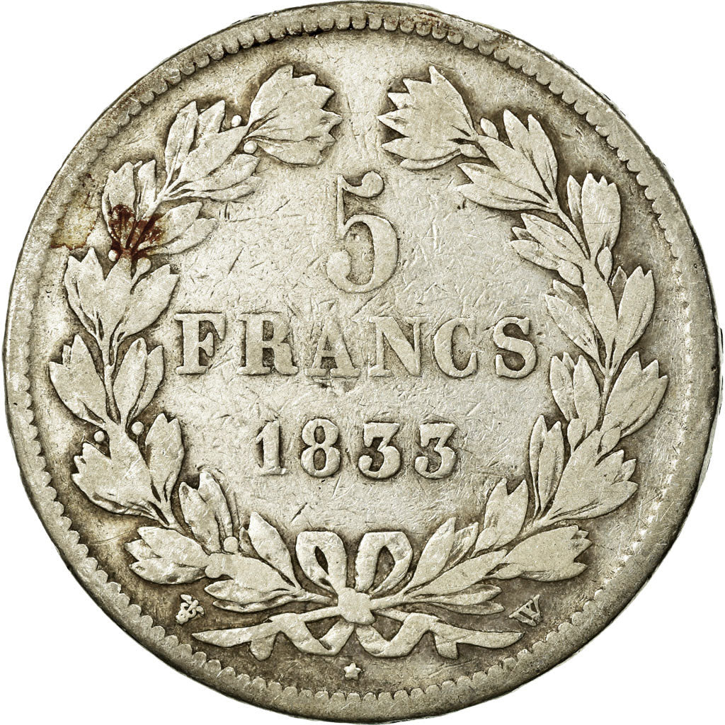Coin, France, Louis-Philippe, 5 Francs, 1833, Lille, VF(20-25), Silver