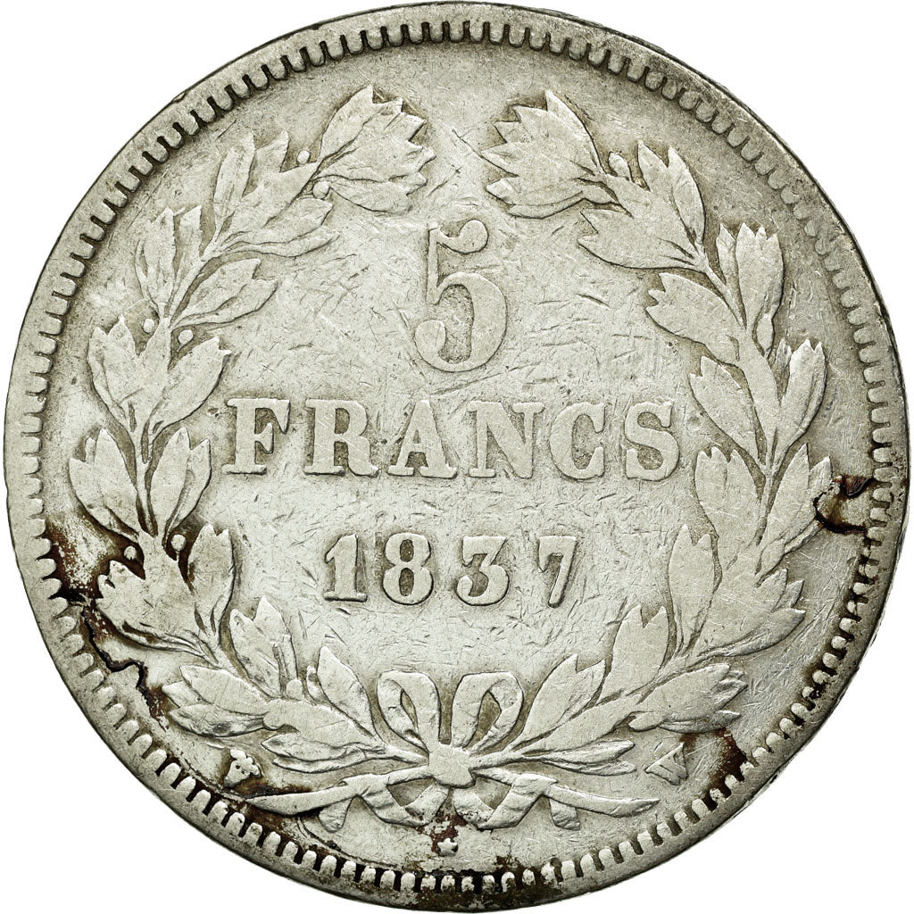 Coin, France, Louis-Philippe, 5 Francs, 1837, Lille, VF(20-25), Silver