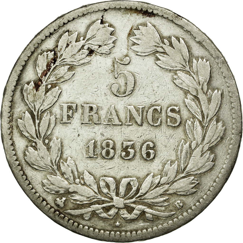 Münze, Frankreich, Louis-Philippe, 5 Francs, 1836, Rouen, S+, Silber, KM:749.2