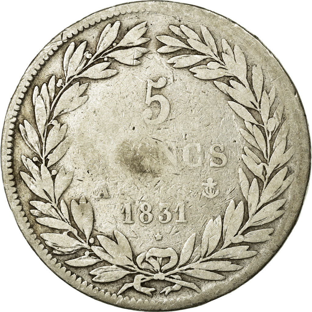 Coin, France, Louis-Philippe, 5 Francs, 1831, Paris, F(12-15), Silver, KM:736.1