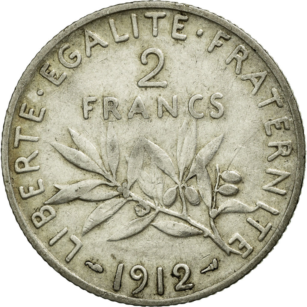 Coin, France, Semeuse, 2 Francs, 1912, EF(40-45), Silver, KM:845.1, Gadoury:532