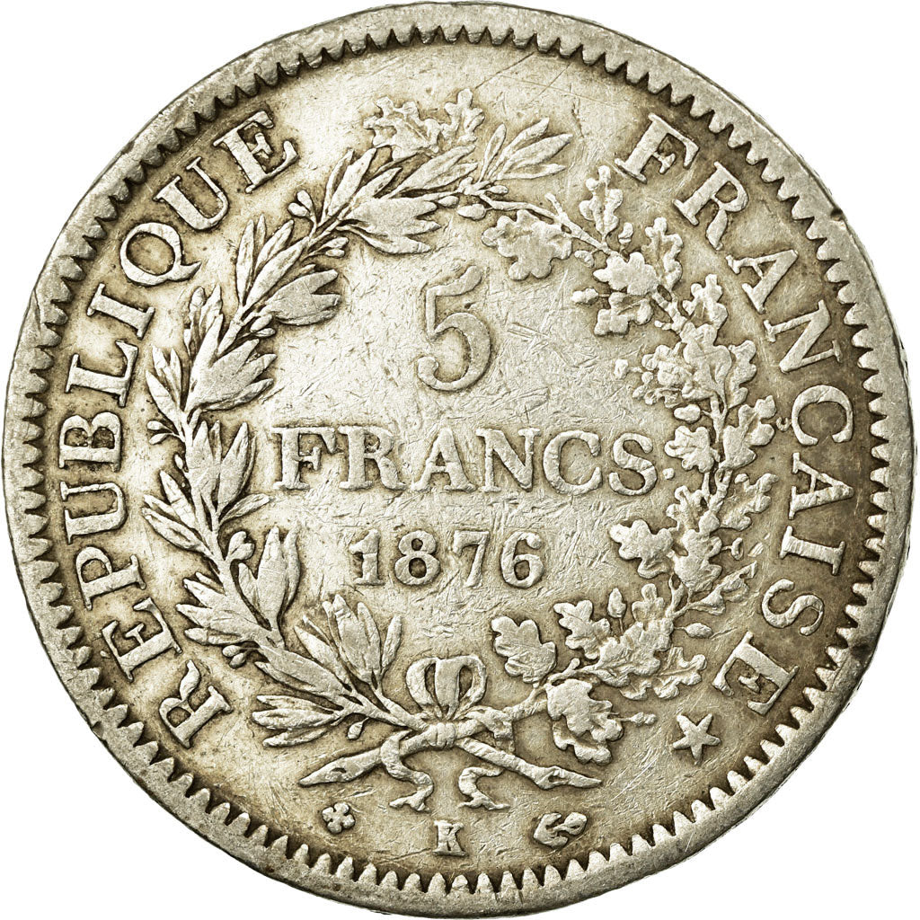 Monnaie, France, Hercule, 5 Francs, 1876, Bordeaux, TB+, Argent, KM:820.2