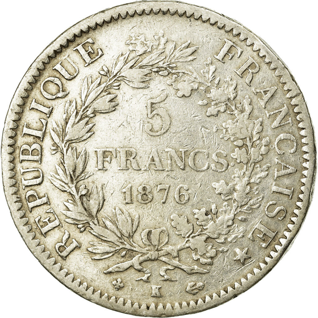 Moneta, Francia, Hercule, 5 Francs, 1876, Bordeaux, MB, Argento, KM:820.2