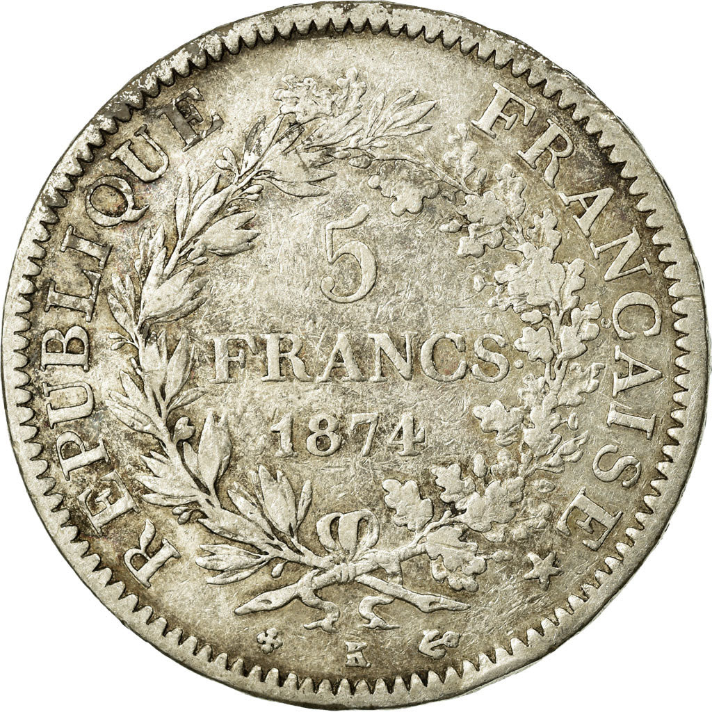 Monnaie, France, Hercule, 5 Francs, 1874, Bordeaux, TB+, Argent, KM:820.2
