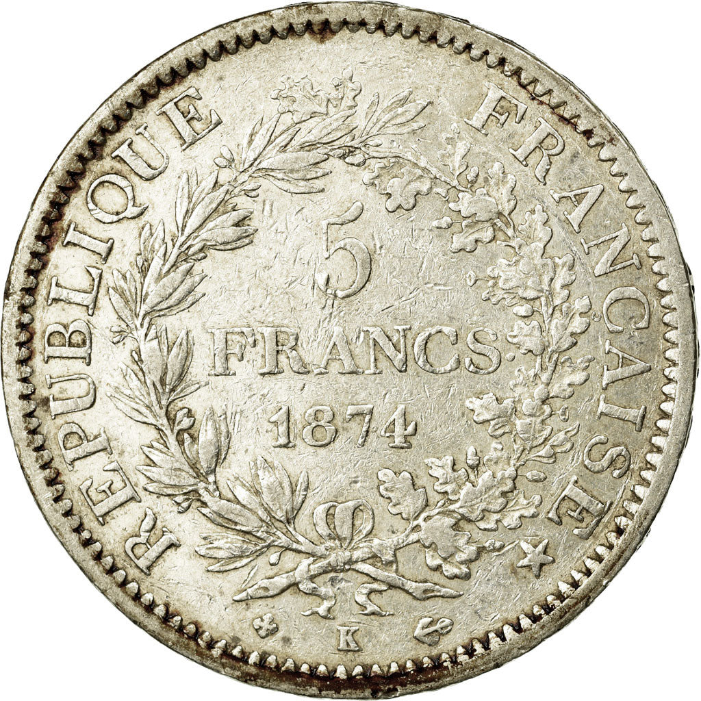 Coin, France, Hercule, 5 Francs, 1874, Bordeaux, EF(40-45), Silver, KM:820.2