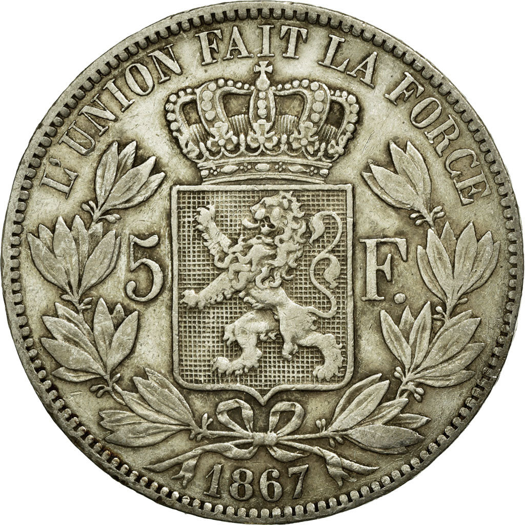 Coin, Belgium, Leopold II, 5 Francs, 5 Frank, 1867, VF(30-35), Silver, KM:24