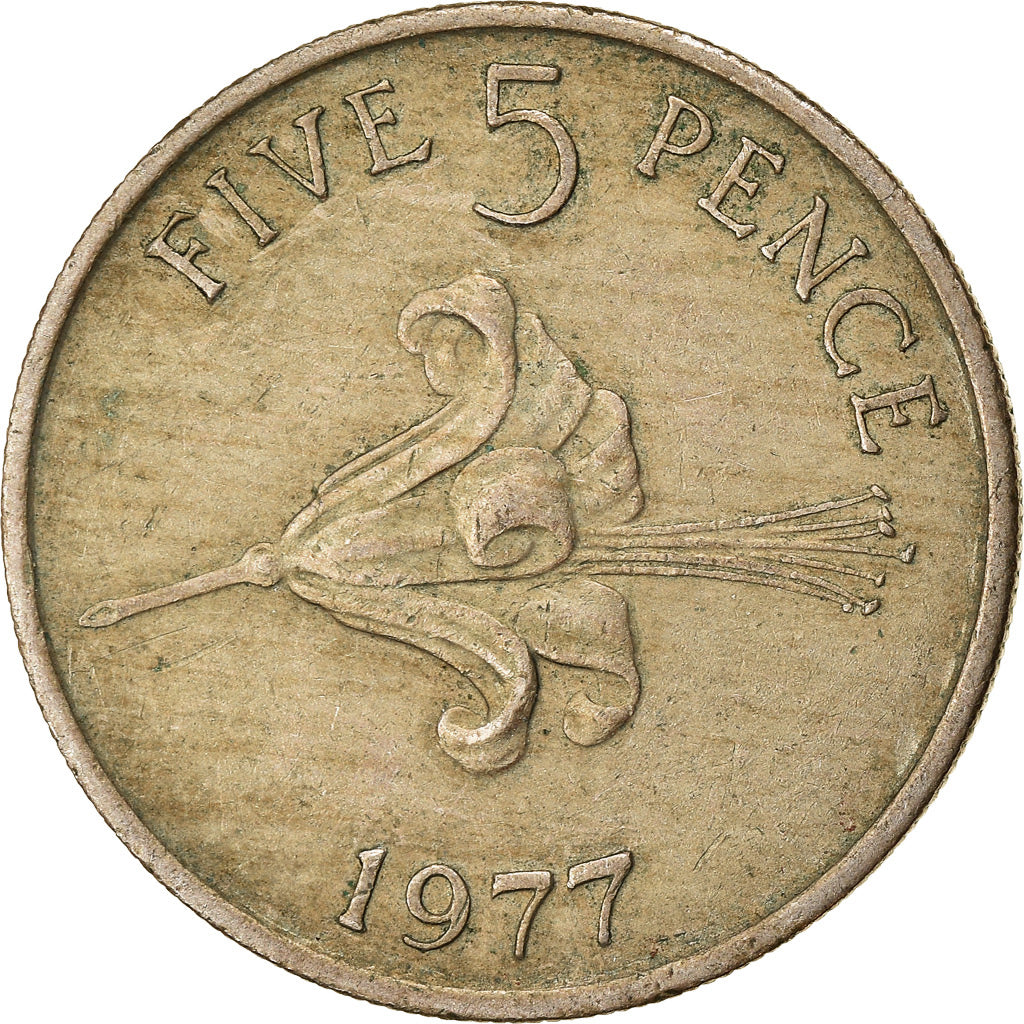 Coin, Guernsey, Elizabeth II, 5 Pence, 1977, EF(40-45), Copper-nickel, KM:29
