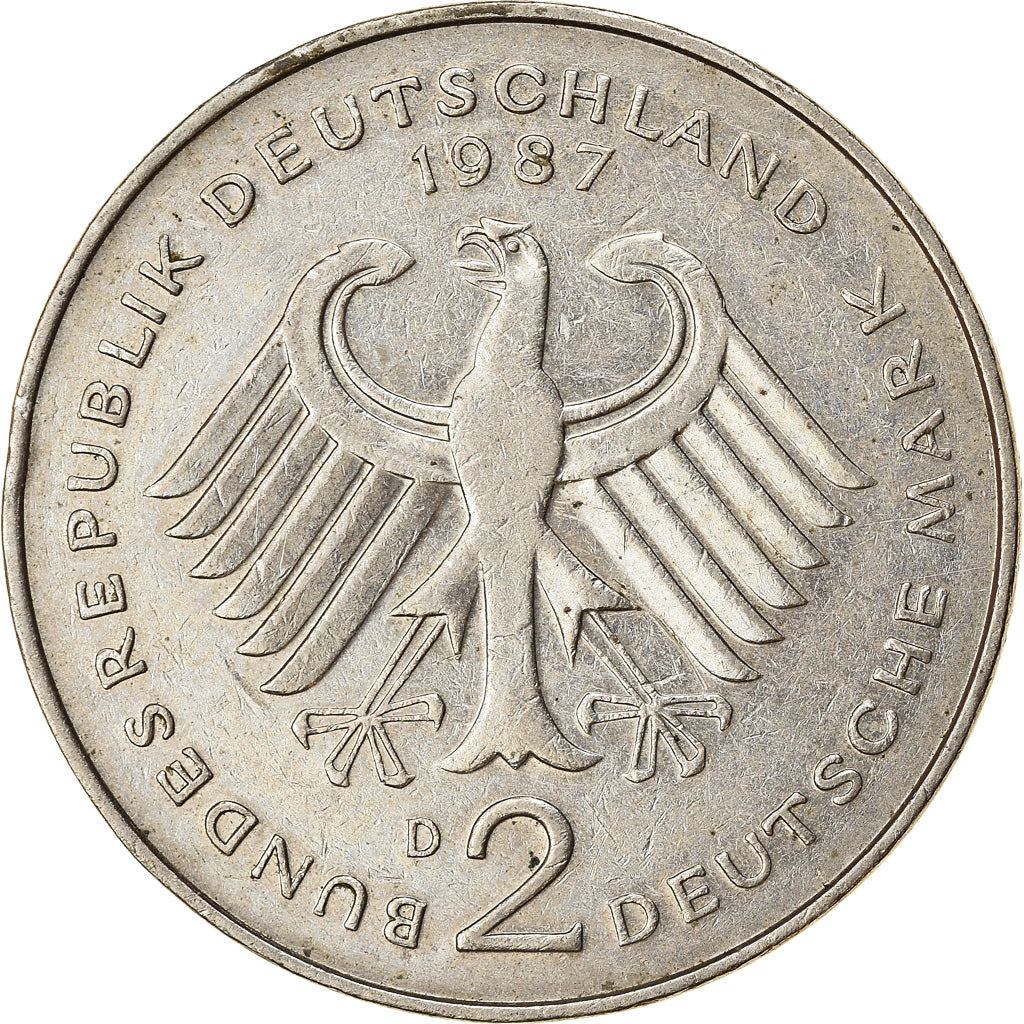 Coin, GERMANY - FEDERAL REPUBLIC, 2 Mark, 1987, Munich, EF(40-45), Copper-Nickel