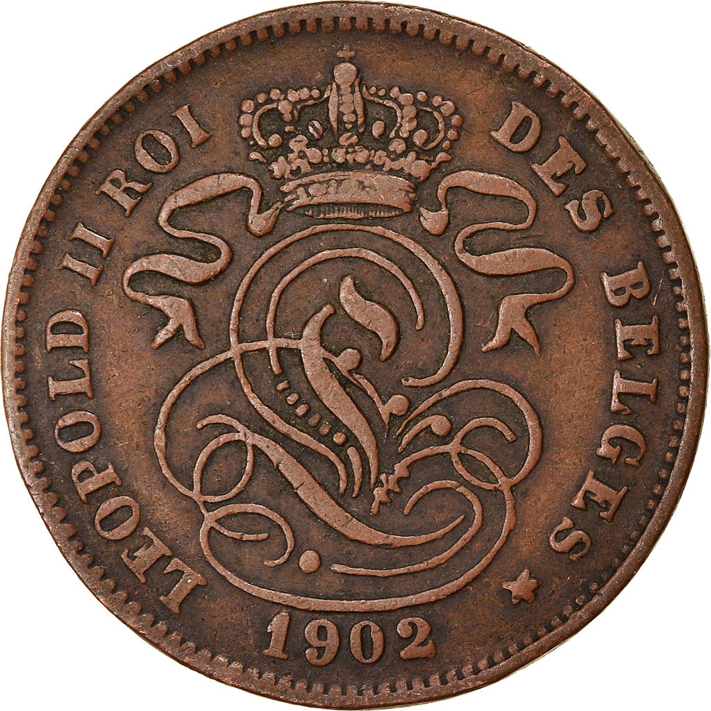 Moneta, Belgio, Leopold II, 2 Centimes, 1902, MB+, Rame, KM:35.1