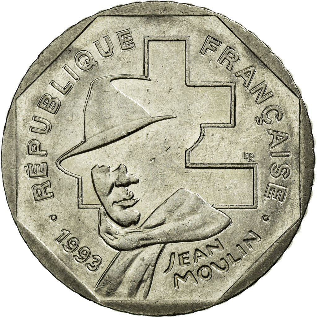 Coin, France, Jean Moulin, 2 Francs, 1993, MS(60-62), Nickel, KM:1062