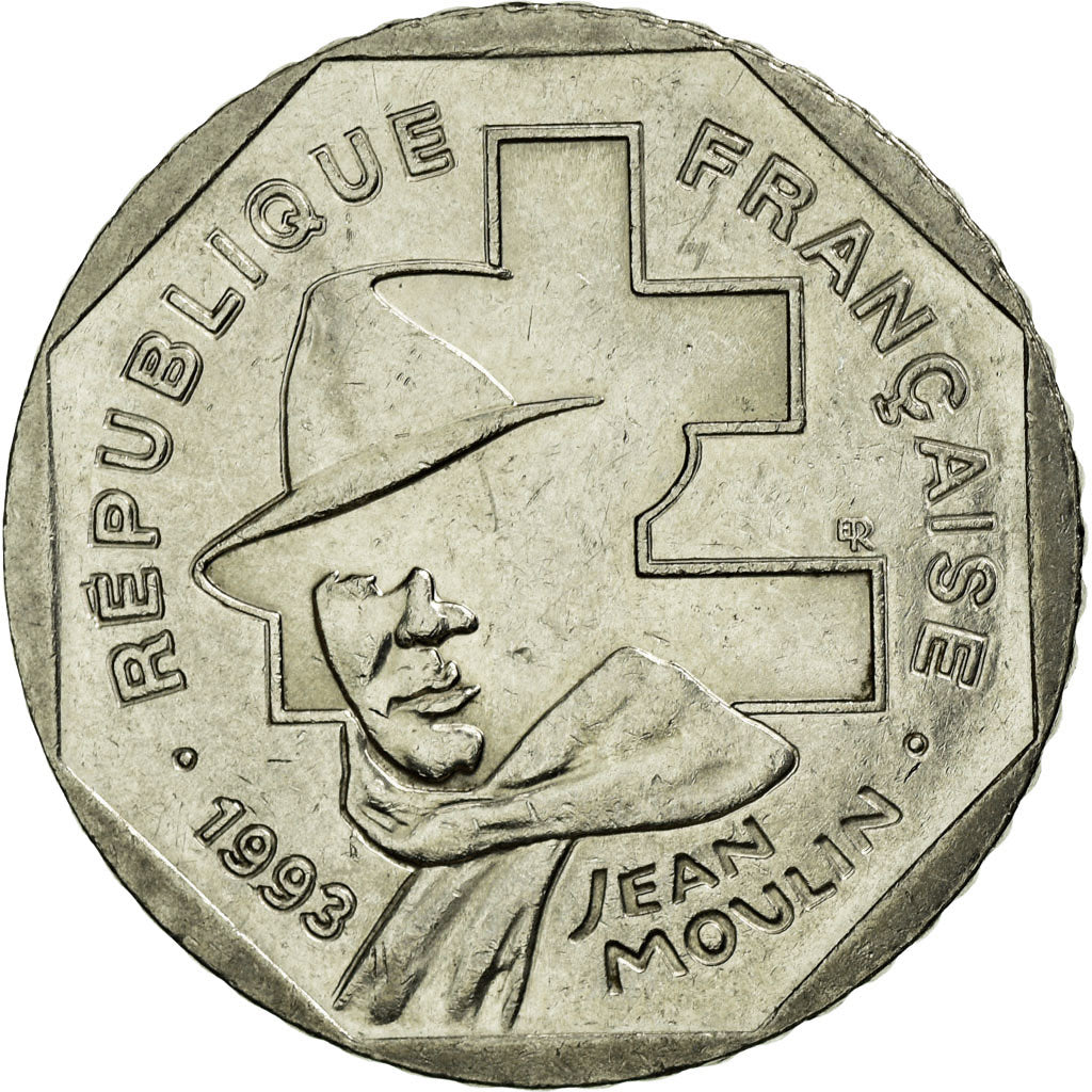 Coin, France, Jean Moulin, 2 Francs, 1993, MS(60-62), Nickel, KM:1062