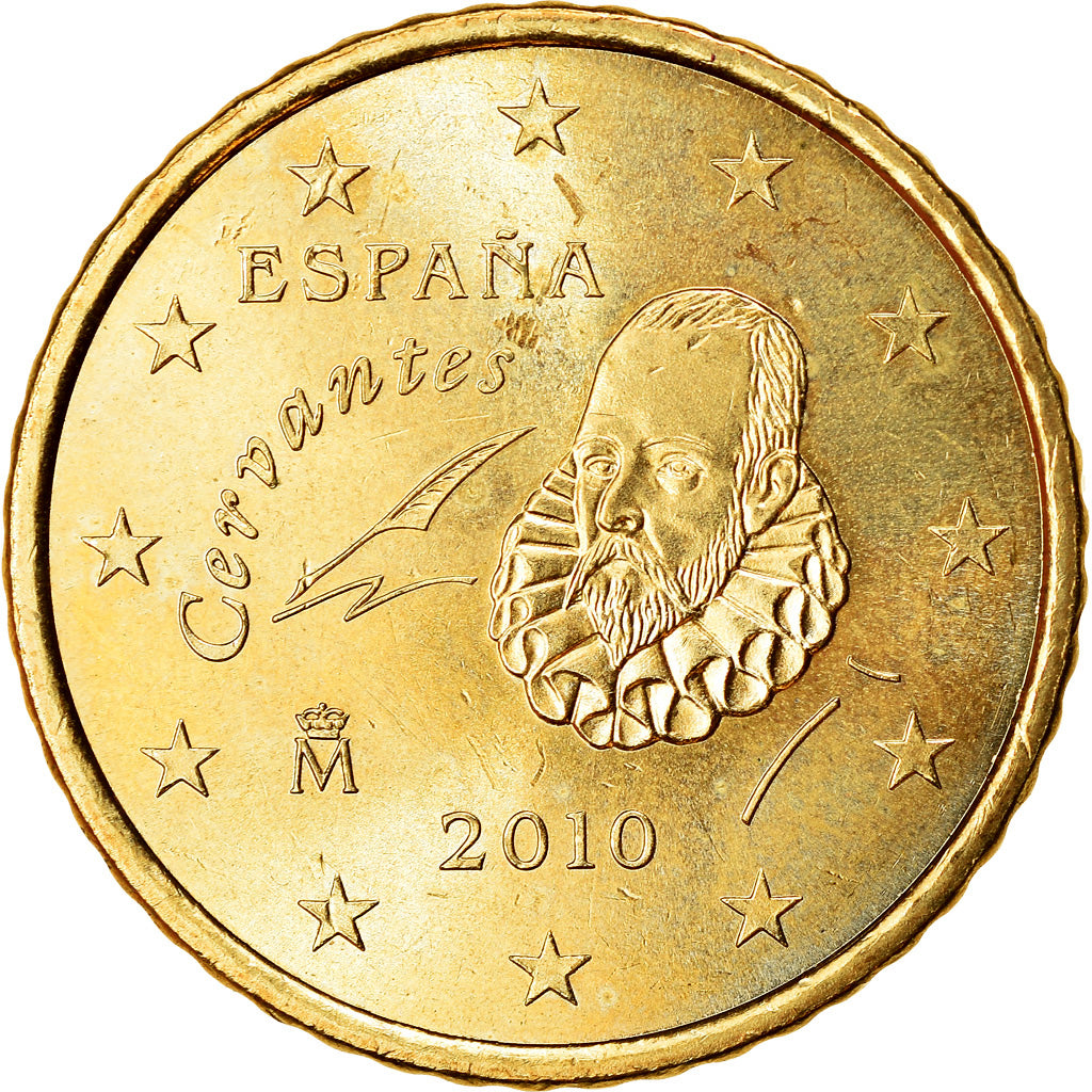 Espanha, 50 Euro Cent, 2010, MS(63), Latão, KM:1149