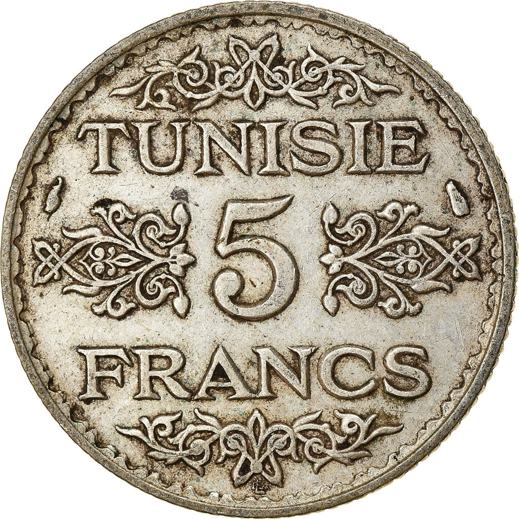 Moneta, Tunisia, Ahmad Pasha Bey, 5 Francs, 1936, Paris, BB, Argento, KM:261
