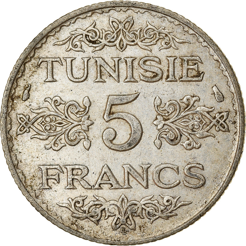 Moneta, Tunisia, Ahmad Pasha Bey, 5 Francs, 1936, Paris, BB, Argento, KM:261