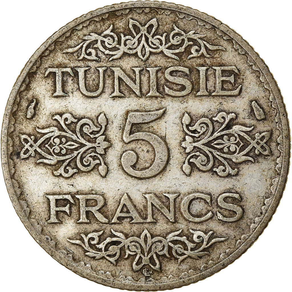 Coin, Tunisia, Ahmad Pasha Bey, 5 Francs, 1934, Paris, EF(40-45), Silver, KM:261