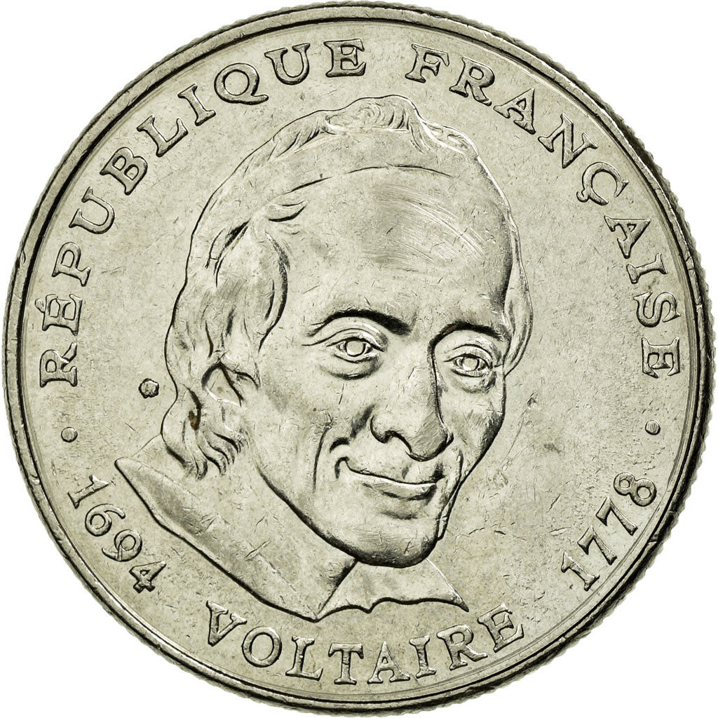 Moneda, Francia, Voltaire, 5 Francs, 1994, MBC+, Níquel, KM:1063, Gadoury:775