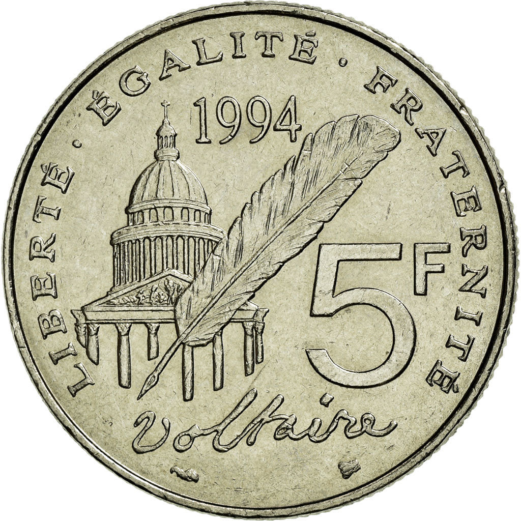 Coin, France, Voltaire, 5 Francs, 1994, AU(50-53), Nickel, KM:1063, Gadoury:775