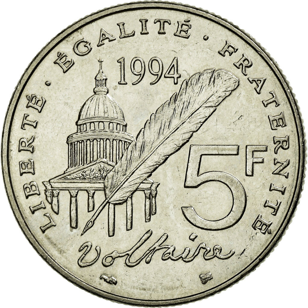 Monnaie, France, Voltaire, 5 Francs, 1994, SUP, Nickel, KM:1063, Gadoury:775