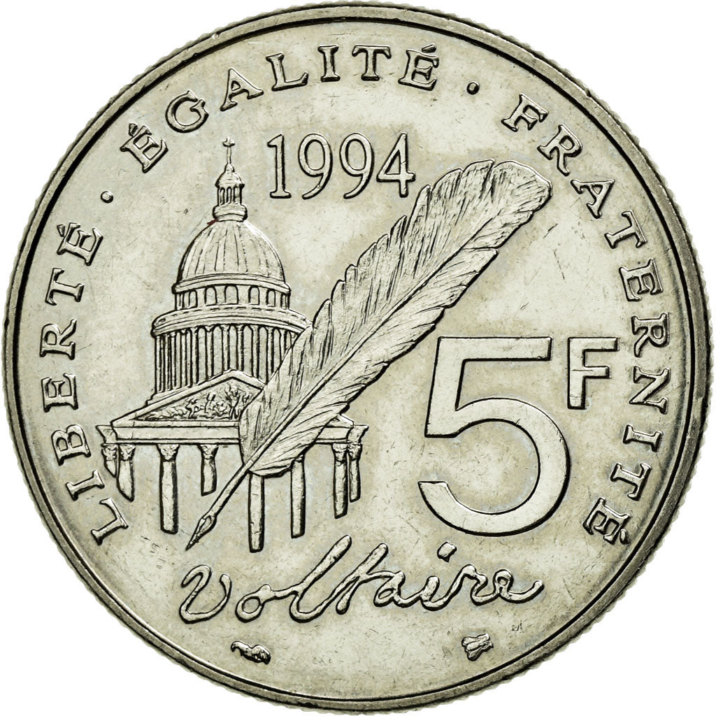 Coin, France, Voltaire, 5 Francs, 1994, MS(60-62), Nickel, KM:1063, Gadoury:775