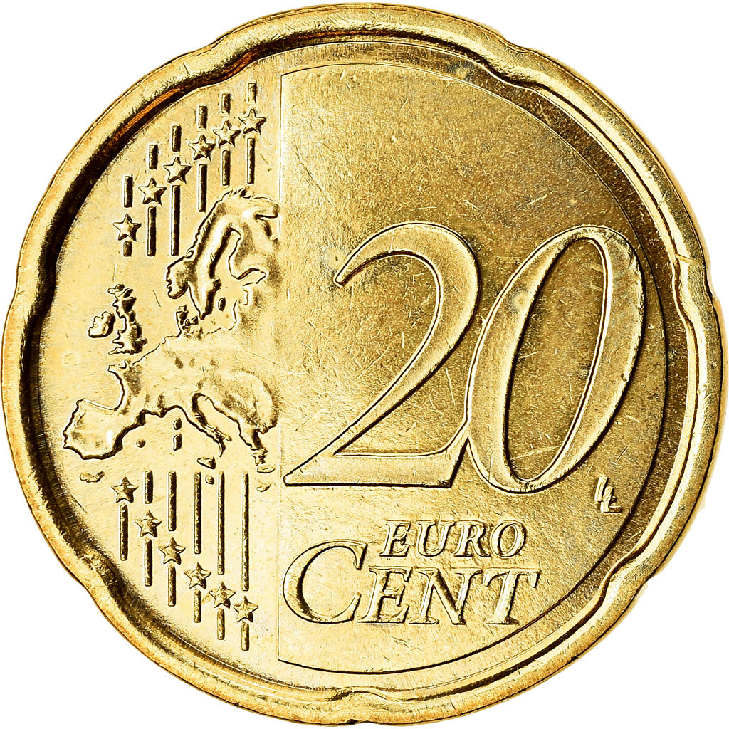 Itália, 20 Euro Cent, 2008, MS(63), Latão, KM:248