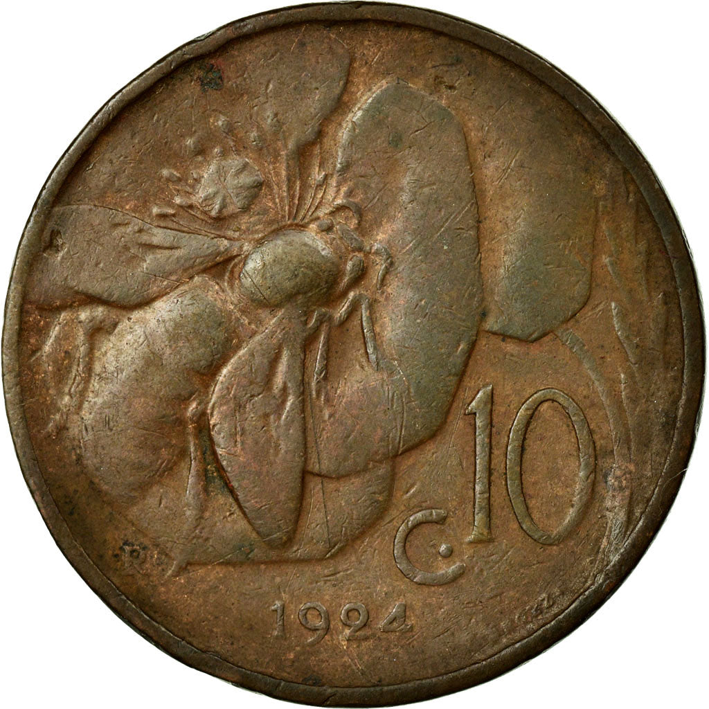 Münze, Italien, Vittorio Emanuele III, 10 Centesimi, 1924, Rome, S+, Bronze