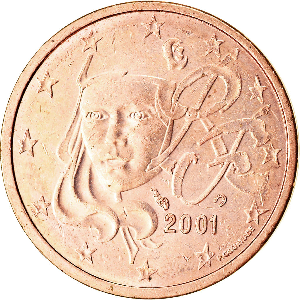 França, 2 Euro Cent, 2001, AU(55-58), Aço Cromado a Cobre, KM:1283