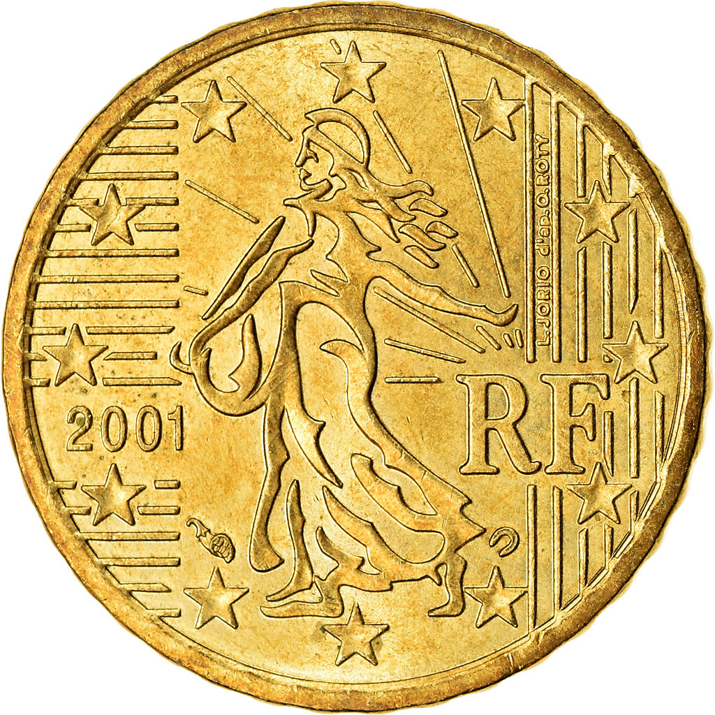 França, 10 Euro Cent, 2001, AU(55-58), Latão, KM:1285