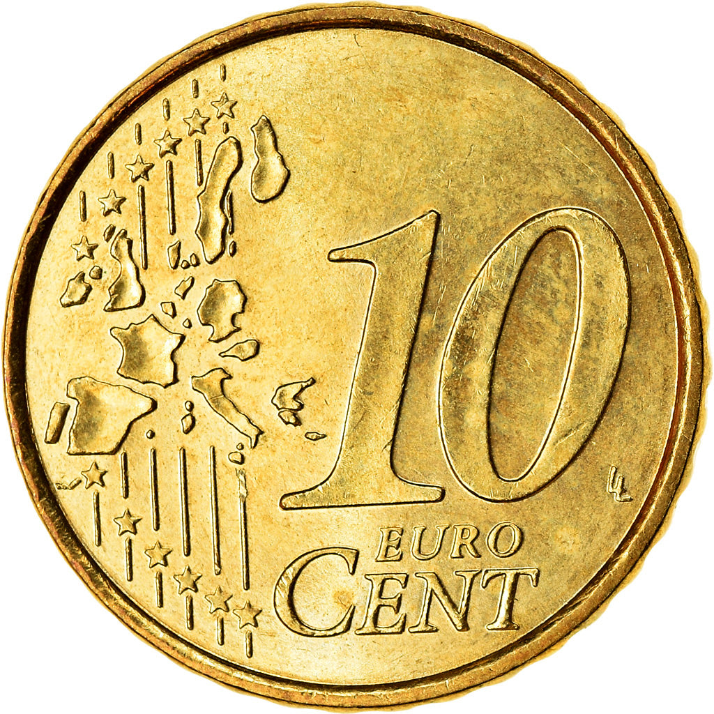 França, 10 Euro Cent, 2001, AU(55-58), Latão, KM:1285