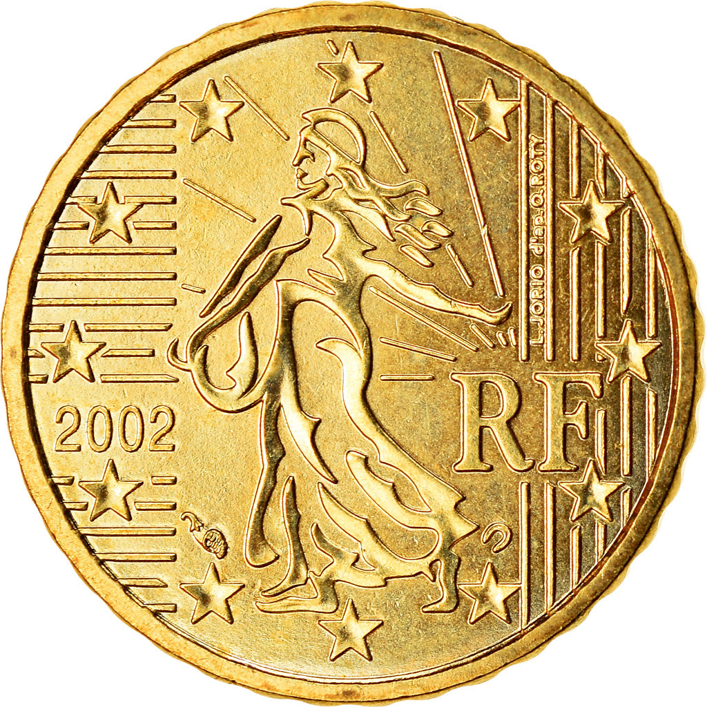 França, 10 Euro Cent, 2002, AU(55-58), Latão, KM:1285