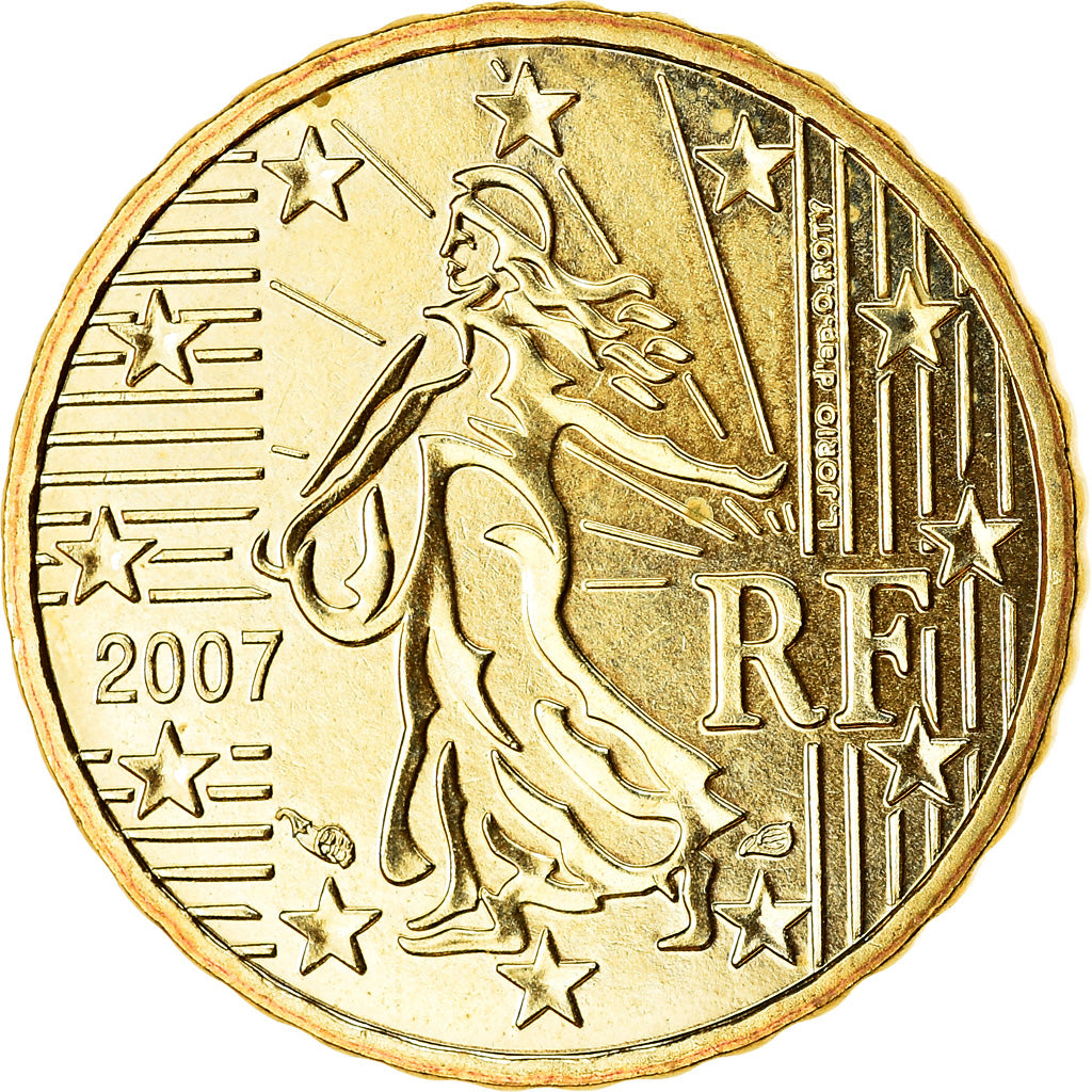 França, 10 Euro Cent, 2007, AU(55-58), Latão, KM:1410