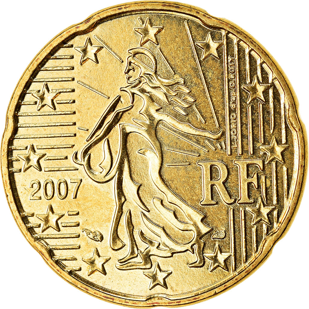 Francia, 20 Euro Cent, 2007, SPL-, Ottone, KM:1411