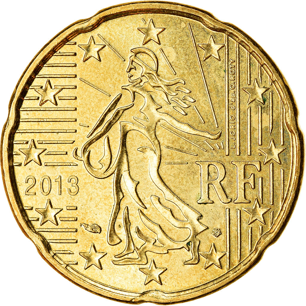 France, 20 Euro Cent, 2013, AU(55-58), Brass, KM:1411
