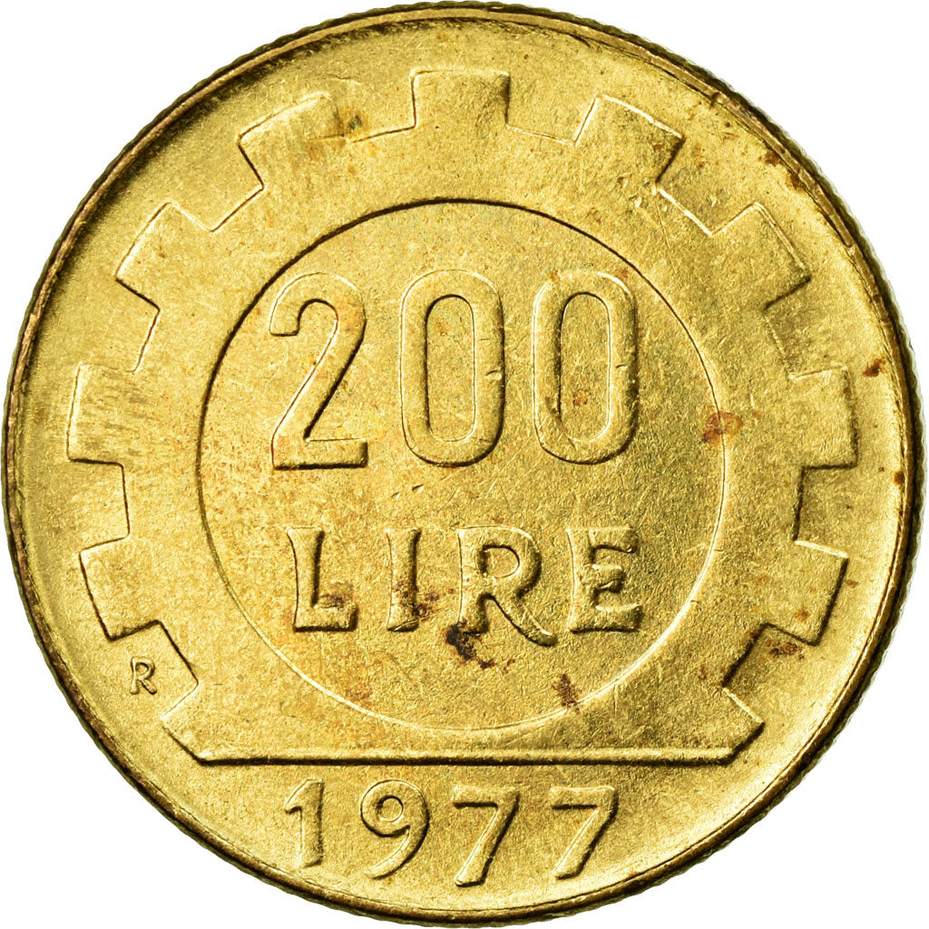 Coin, Italy, 200 Lire, 1977, Rome, AU(55-58), Aluminum-Bronze, KM:105