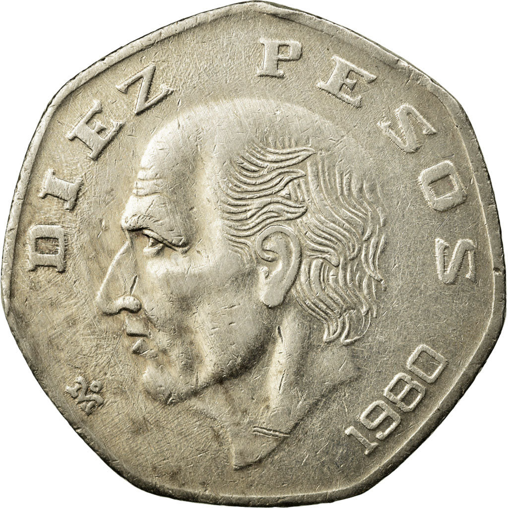 Moneda, México, 10 Pesos, 1980, Mexico City, MBC+, Cobre - níquel, KM:477.2
