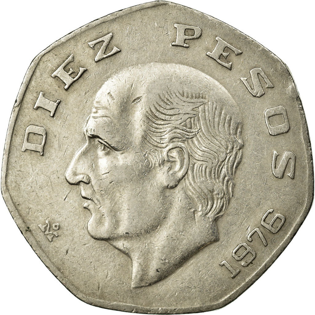 Moneda, México, 10 Pesos, 1976, Mexico City, MBC, Cobre - níquel, KM:477.1