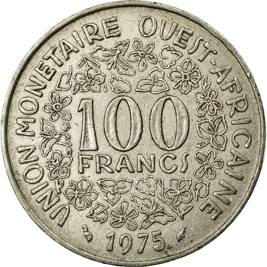 Coin, West African States, 100 Francs, 1975, AU(50-53), Nickel, KM:4
