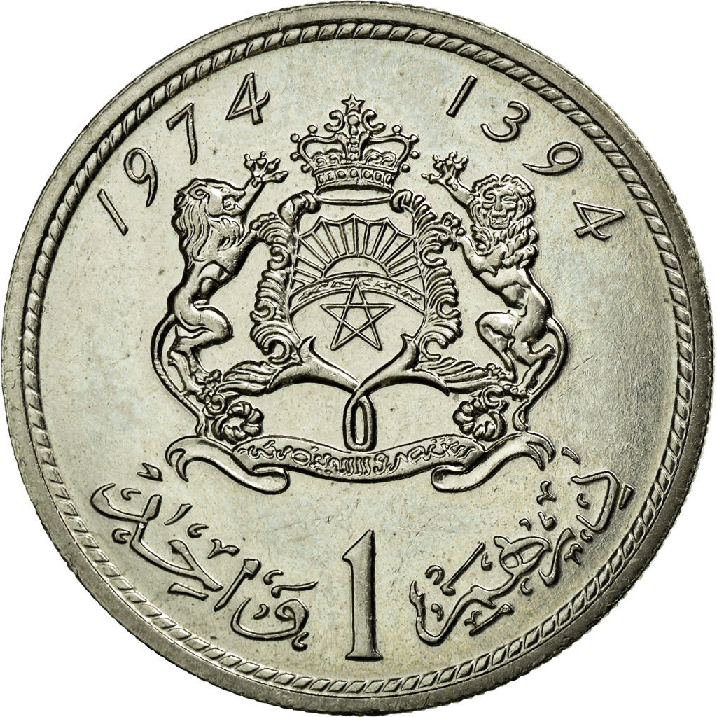 Coin, Morocco, al-Hassan II, Dirham, 1974, AU(50-53), Copper-nickel, KM:63