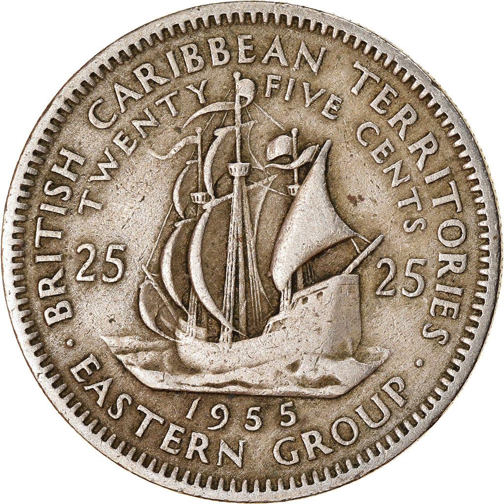 Moneda, Estados del Caribe Oriental , Elizabeth II, 25 Cents, 1955, BC+, Cobre -