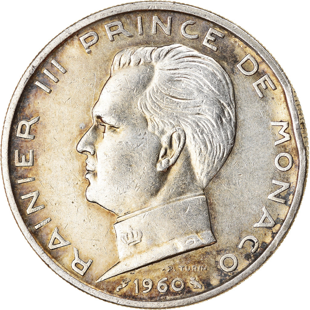 Münze, Monaco, Rainier III, 5 Francs, 1960, S+, Silber, KM:141, Gadoury:MC 152