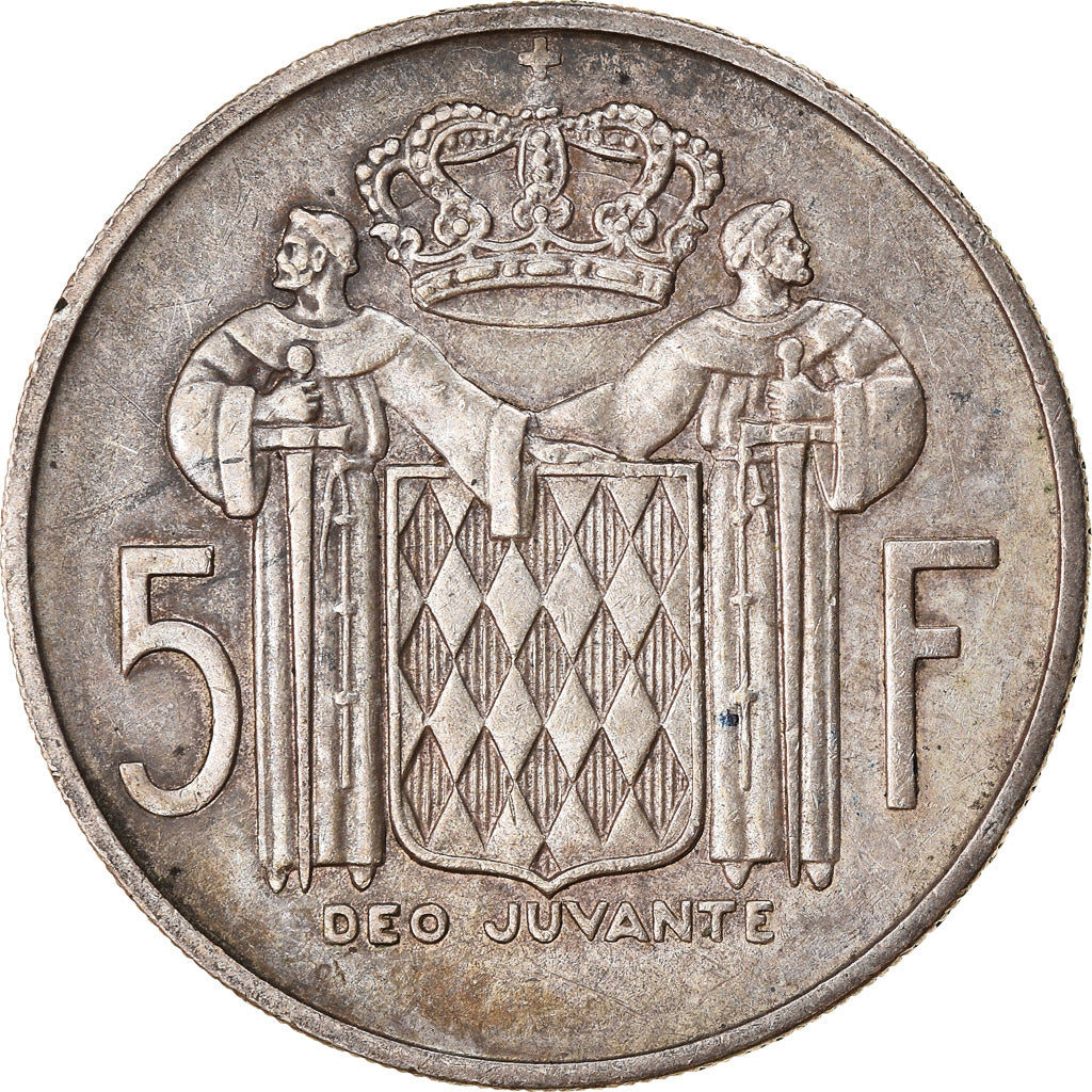 Moneda, Mónaco, Rainier III, 5 Francs, 1960, BC+, Plata, KM:141, Gadoury:MC 152