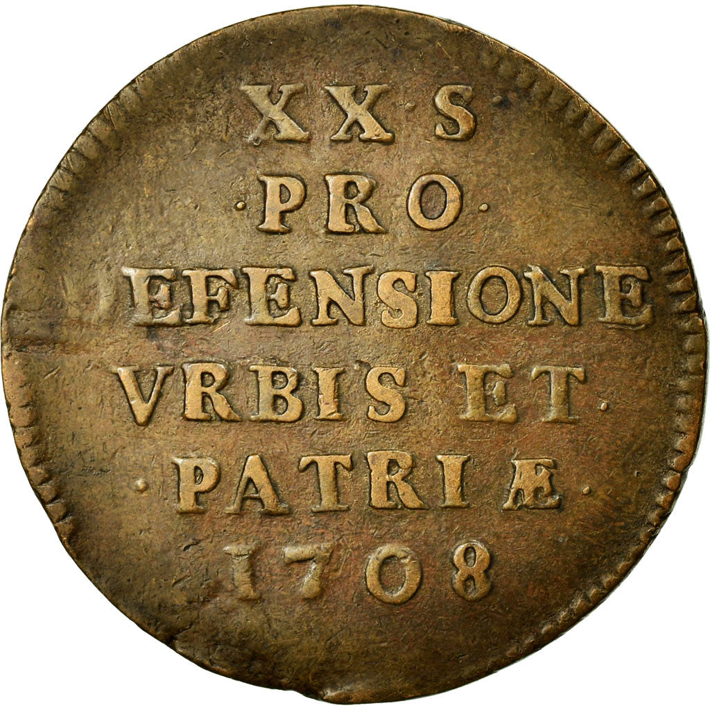 Coin, FRENCH STATES, LILLE, 20 Sols, 1708, Lille, EF(40-45), Copper, KM:7