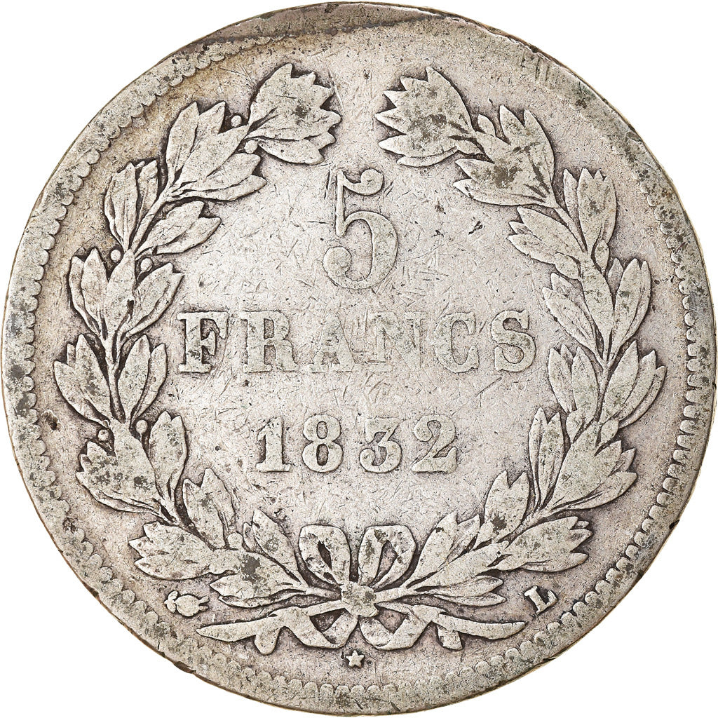 Moneda, Francia, Louis-Philippe, 5 Francs, 1832, Bayonne, BC+, Plata, KM:749.8